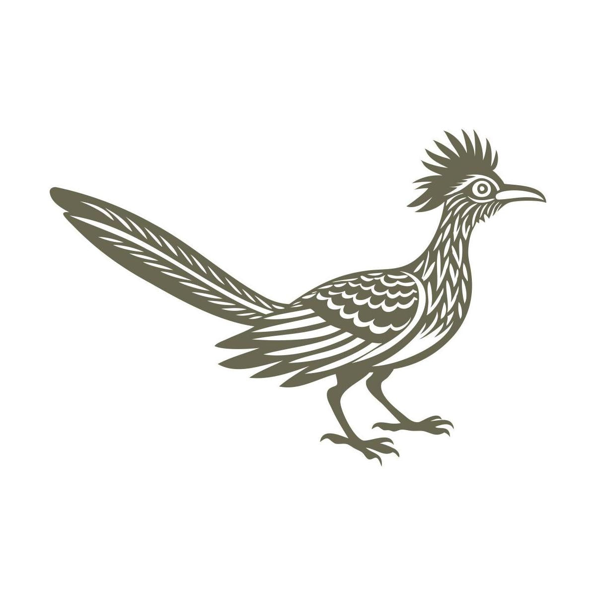 Detailed roadrunner design showcasing its distinctive crest, long tail, and alert stance—perfect for Southwestern-inspired leathercraft and wildlife enthusiasts.