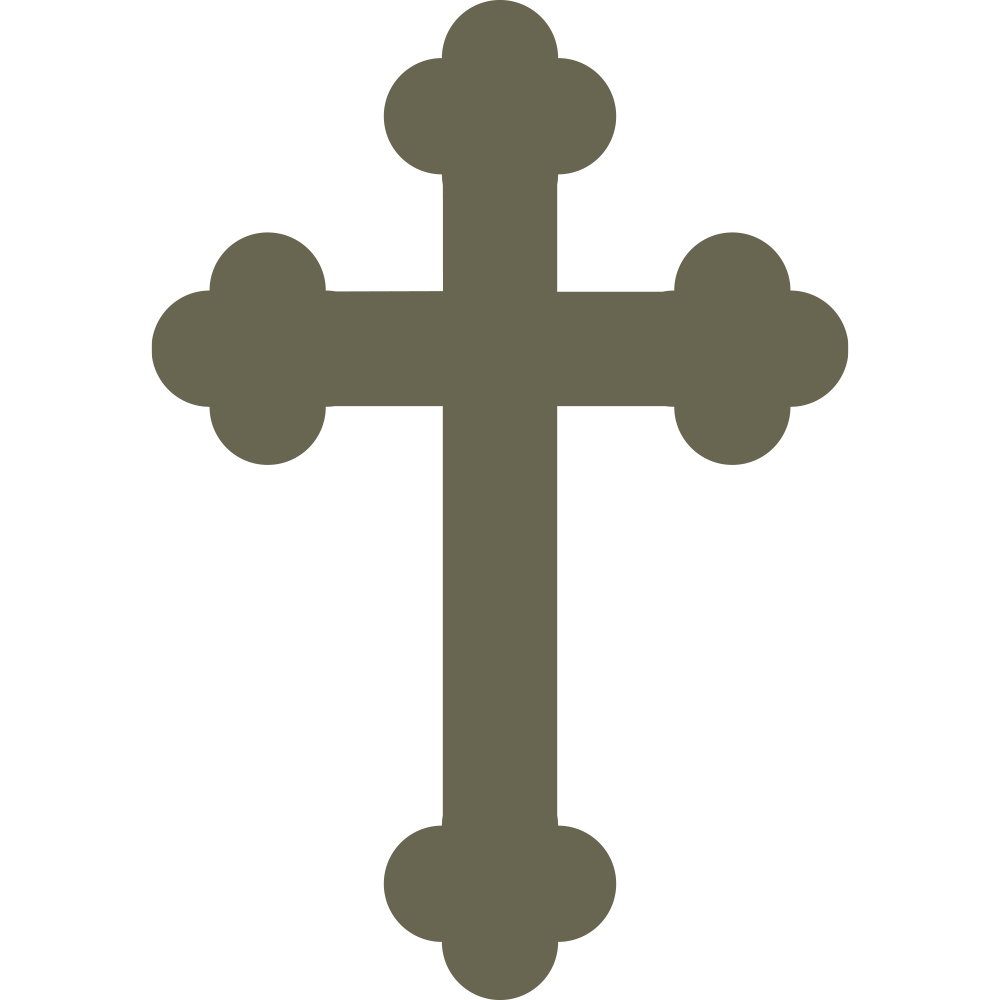 The image displays the "Religious Cross Delrin Leather Stamp," featuring a large, rounded cross with a straight stem. The design is intricate and forms an almost perfect circular shape. The cross stands alone and is depicted in a simple, monochromatic style against a plain background.