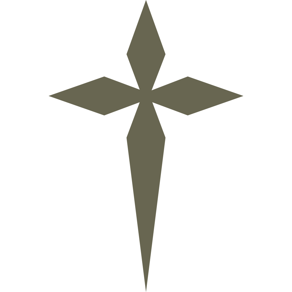 An illustration of a Religious Cross Delrin Leather Stamp standing upright. The cross has arms slightly raised, creating a striking imagery. This product has fine lines and details, emphasizing its small size and intricate design. The background is plain white, ensuring the focus remains solely on the stamp.