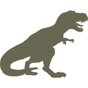 Silhouette illustration of a Tyrannosaurus rex dinosaur with open mouth and raised tail, designed for use as a Delrin leather stamp.